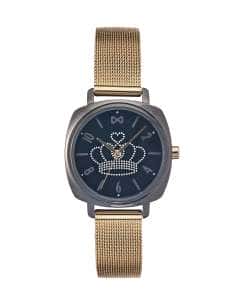 Reloj para Mujer de Acero con Correa de Malla Dorada y Esfera Negra con Corona - Mark Maddox MM0101-55