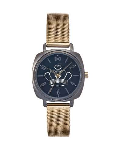 Reloj para Mujer de Acero con Correa de Malla Dorada y Esfera Negra con Corona - Mark Maddox MM0101-55