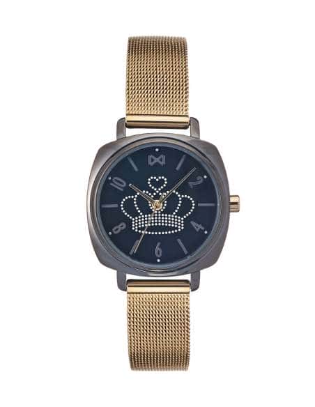 Reloj para Mujer de Acero con Correa de Malla Dorada y Esfera Negra con Corona - Mark Maddox MM0101-55
