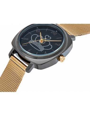 Reloj para Mujer de Acero con Correa de Malla Dorada y Esfera Negra con Corona - Mark Maddox MM0101-55