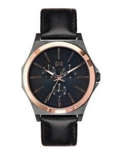 Reloj para Hombre Multifunción con Bisel Rosado, Esfera Negra y Correa de Piel - Mark Maddox HC7102-57