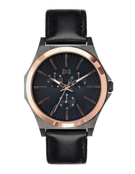 Reloj para Hombre Multifunción con Bisel Rosado, Esfera Negra y Correa de Piel - Mark Maddox HC7102-57