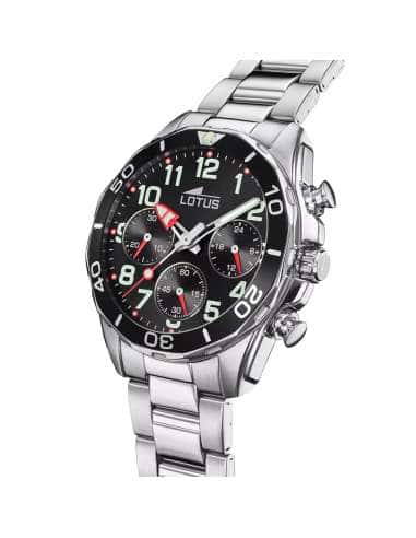 Pack Reloj y Complementos  para Niño Cronógrafo negro con detalles rojos con pulsera de acero - Lotus Junior 18858/2