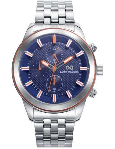 Reloj para Hombre Cronógrafo en Acero con Esfera Azul y Detalles Naranjas - Mark Maddox HM7153-37