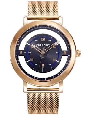 Reloj para Hombre Dorado con Esfera Azul y Correa de Malla de Acero- Viceroy 471327-55