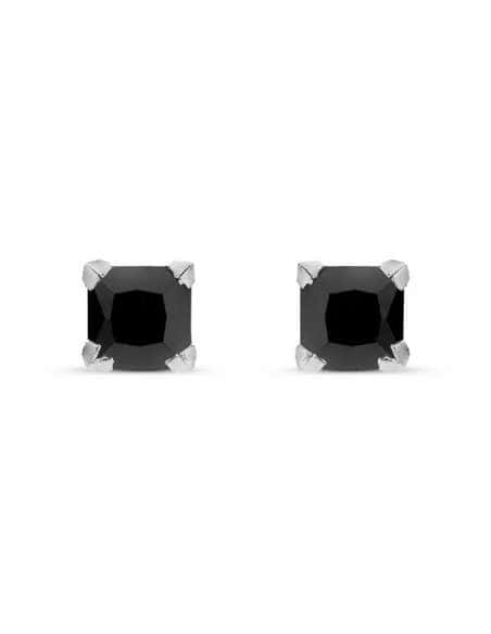 Pendientes para Hombre Circonita Cuadrada Negra - Oro Blanco 18K
