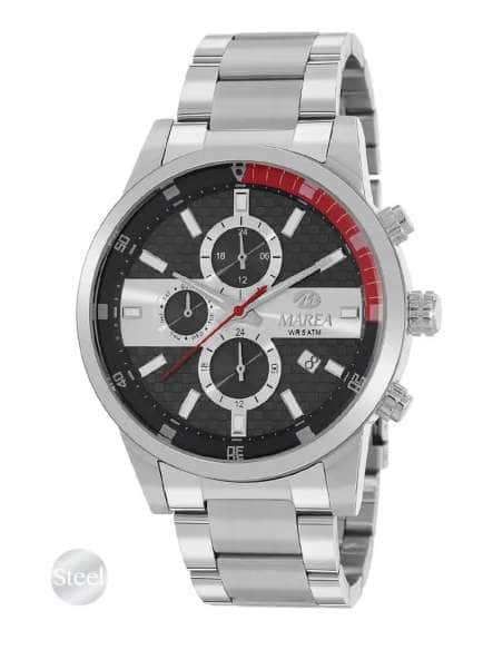 Reloj para Hombre Cronógrafo en Acero con Esfera Negra, Detalles Rojos y Plata - Marea B54172/2