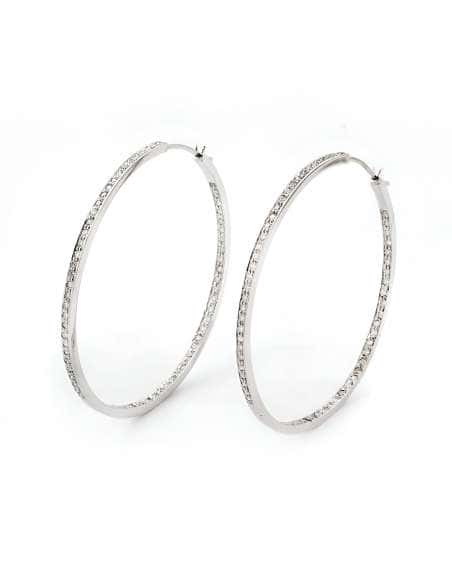 Pendientes para mujer en Oro Blanco Aro con circonitas 35mm Circunferencia - Oro Blanco 18K