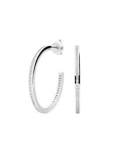 Pendientes para Mujer Oro Blanco Aro 25mm circunferencia con circonitas