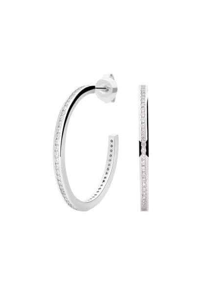 Pendientes para Mujer Oro Blanco Aro 25mm circunferencia con circonitas