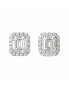 Pendientes para Mujer en oro Blanco con Cerco de circonitas y Piedra Rectangular Central - Oro Blanco 18K