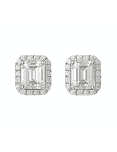 Pendientes para Mujer en oro Blanco con Cerco de circonitas y Piedra Rectangular Central - Oro Blanco 18K