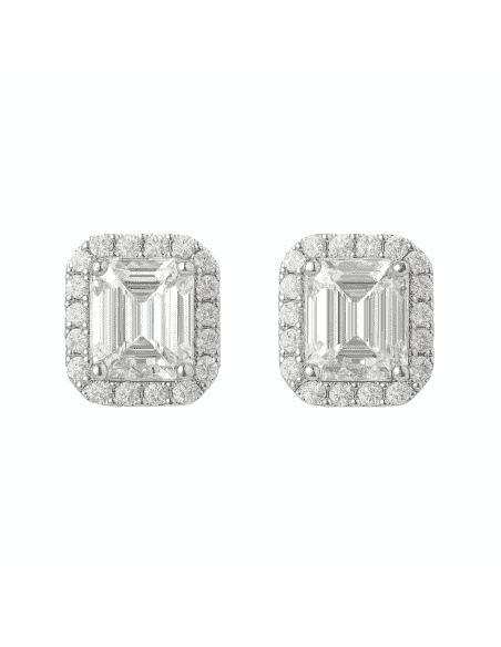 Pendientes para Mujer en oro Blanco con Cerco de circonitas y Piedra Rectangular Central - Oro Blanco 18K