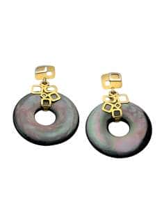 Pendientes para Mujer en oro Bicolor con donuts de Nacar Negro y Blanco - Oro Amarillo y Blanco 18K