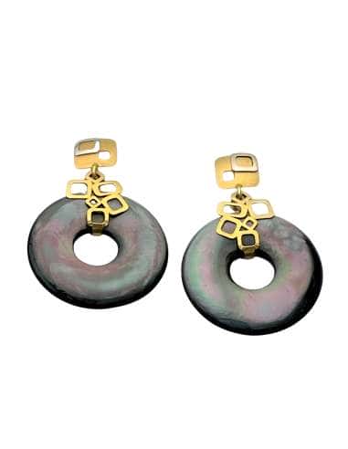Pendientes para Mujer en oro Bicolor con donuts de Nacar Negro y Blanco - Oro Amarillo y Blanco 18K