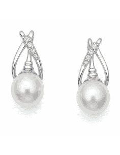 Pendientes para Mujer en oro Blanco con perla Redonda  y circonitas