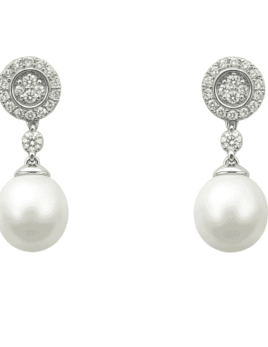 Pendientes para Mujer en Oro Blanco con circonitas y Perla redonda - Oro Blanco 18K