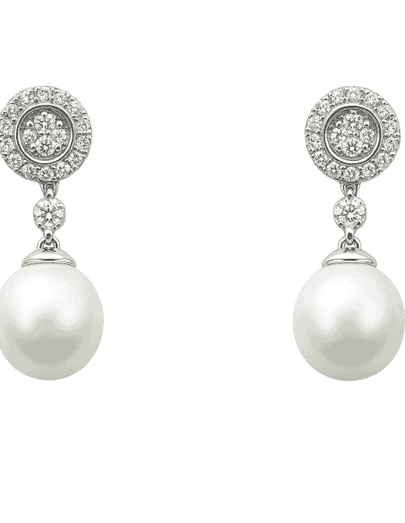 Pendientes para Mujer en Oro Blanco con circonitas y Perla redonda - Oro Blanco 18K