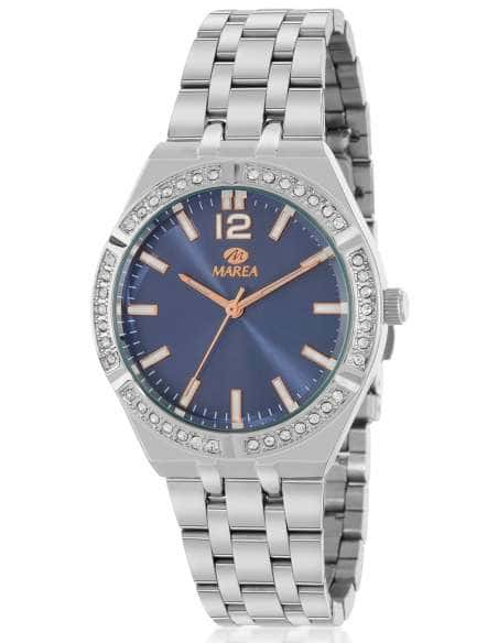 Reloj para Mujer de Acero con Esfera Azul y Bisel con Circonitas - Marea B41382/3