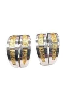 Pendientes para Mujer oro Bicolor con grabado en Mate - Oro Blanco y Amarillo 18K