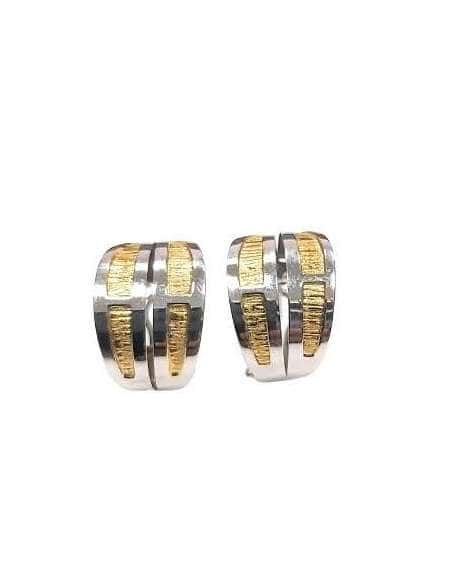 Pendientes para Mujer oro Bicolor con grabado en Mate - Oro Blanco y Amarillo 18K