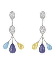 Pendientes para Mujer en Oro Blanco  con Diamantes y Piedras en Talla Pera,Aguamarina,Citrino,Amatista - Oro Blanco 18K