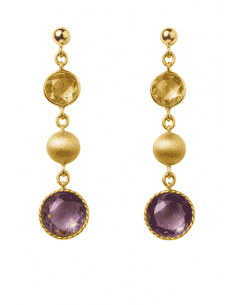 Pendientes Largos en Oro con Amatista y Citrino - Oro Amarillo 18K