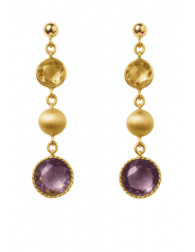 Pendientes Largos en Oro con Amatista y Citrino - Oro Amarillo 18K