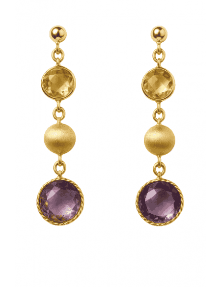 Pendientes Largos en Oro con Amatista y Citrino - Oro Amarillo 18K