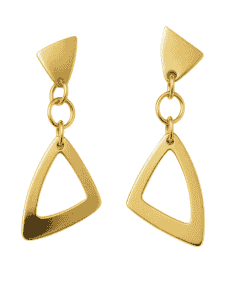 Pendientes para Mujer Oro de Doble Triangulo uno Macizo y otro Calado con Tres anillas - Oro Amarillo 18K