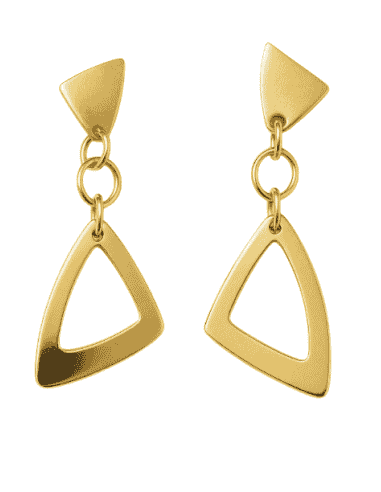 Pendientes para Mujer Oro de Doble Triangulo uno Macizo y otro Calado con Tres anillas - Oro Amarillo 18K