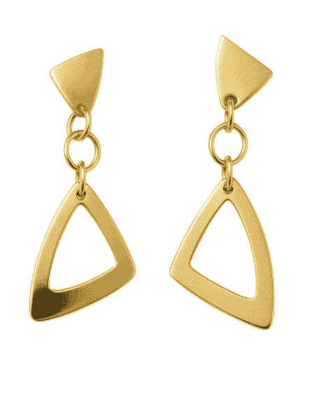 Pendientes para Mujer Oro de Doble Triangulo uno Macizo y otro Calado con Tres anillas - Oro Amarillo 18K