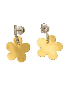 Pendientes para Mujer Flor en Oro Bicolor y circonitas - Oro Amarillo y Blanco 18K