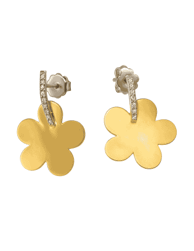 Pendientes para Mujer Flor en Oro Bicolor y circonitas - Oro Amarillo y Blanco 18K