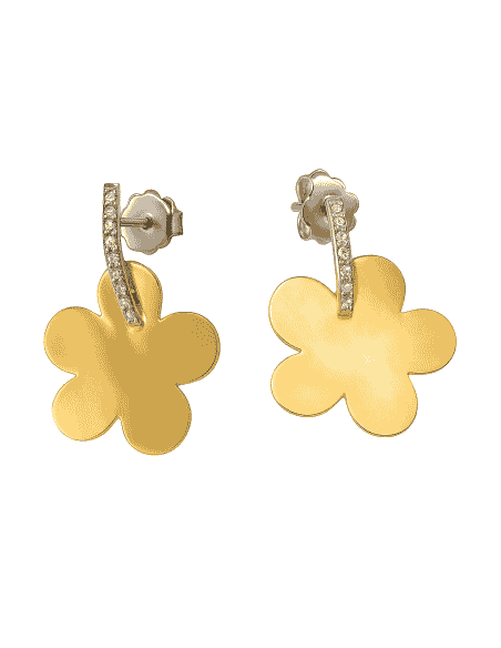 Pendientes para Mujer Flor en Oro Bicolor y circonitas - Oro Amarillo y Blanco 18K