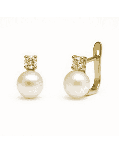 Pendientes para Mujer en oro con Perla y Circonita - Oro Amarillo 18k