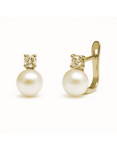 Pendientes para Mujer en oro con Perla y Circonita - Oro Amarillo 18k