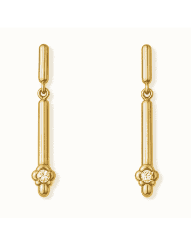 Pendientes para Mujer en oro Alargados con Flor y Circonitas – Oro Amarillo 18K