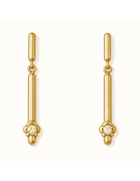 Pendientes para Mujer en oro Alargados con Flor y Circonitas – Oro Amarillo 18K