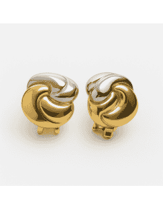Pendientes para Mujer Oro Bicolor doble Chapa oval Entrelazada Brillo/mate - Oro Amarillo y Blanco 18K