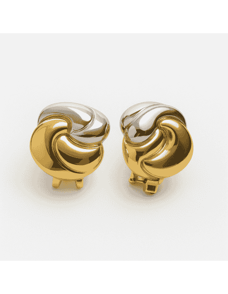 Pendientes para Mujer Oro Bicolor doble Chapa oval Entrelazada Brillo/mate - Oro Amarillo y Blanco 18K