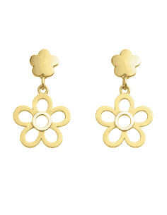 Pendientes para Mujer Oro Bicolor con motivo Flor Lisa y colgante de  Flor calada - Oro Amarillo y Blanco 18K