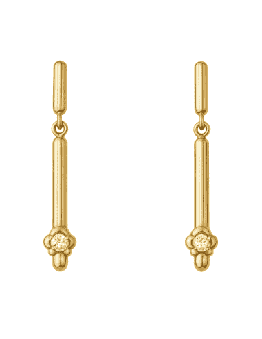 Pendientes para Mujer en oro Alargados con Flor y Circonitas – Oro Amarillo 18K