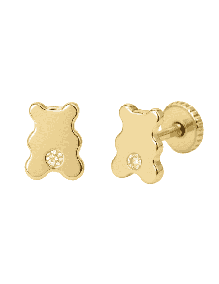 Pendientes para niña en oro Oso con circonita - Oro Amarillo 18K