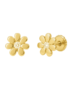 Pendientes para Niña en Oro Flor con circonita central - Oro Amarillo 18K