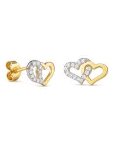 Pendientes para Mujer en Oro Bicolor Corazones entrelados con circonitas - Oro Blanco y Amarillo 18K