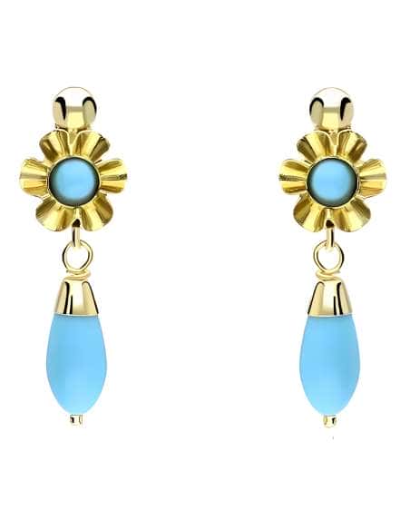 Pendientes Largo para Mujer en oro con Turquesa - Oro Amarillo 18K