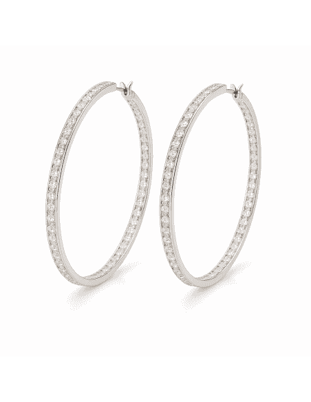 Pendientes para mujer en Oro Blanco Aro con circonitas 35mm Circunferencia - Oro Blanco 18K