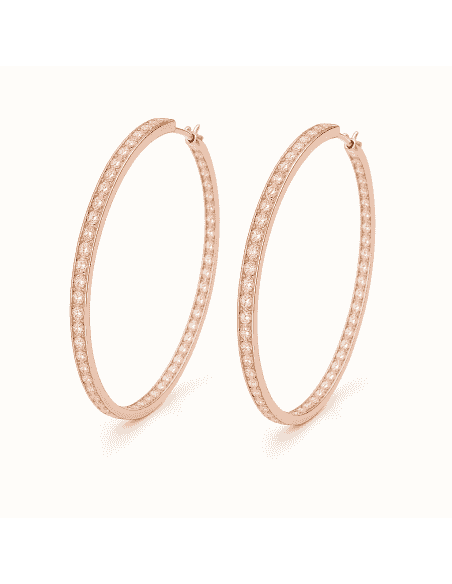 Pendientes Aro 37 mm circunferencia con circonitas - Oro Rosé 18K