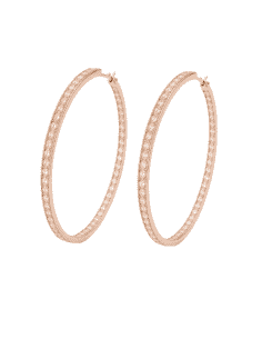 Pendientes Oro color rosé Aro 37 mm circunferencia con circonitas - Oro Rosé 18K